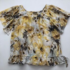 Art and Soul Women's Yellow Floral Top Blouse XL